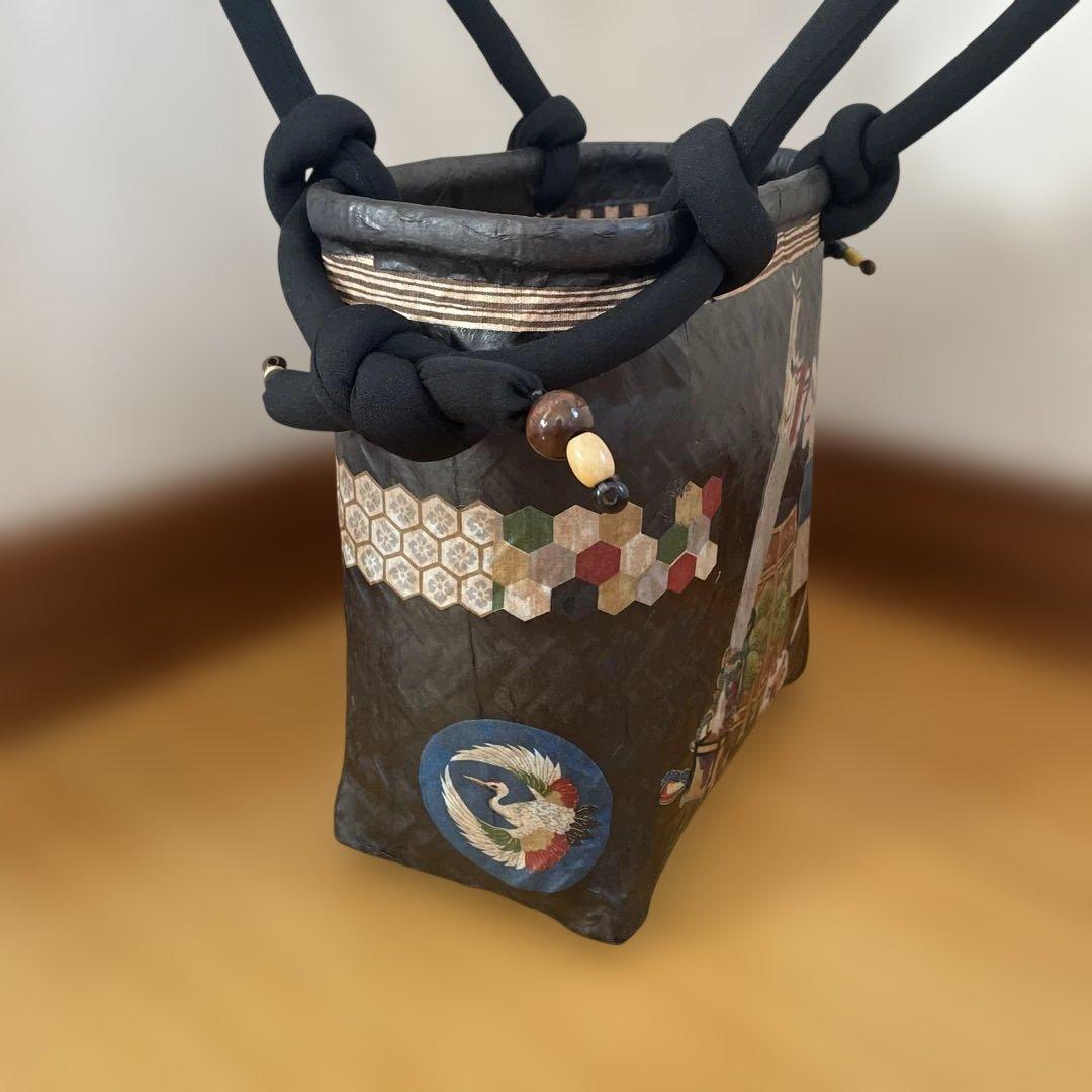 一閑張り　一閑張りバッグ　柿渋染め　市場カゴ　ハンドメイド