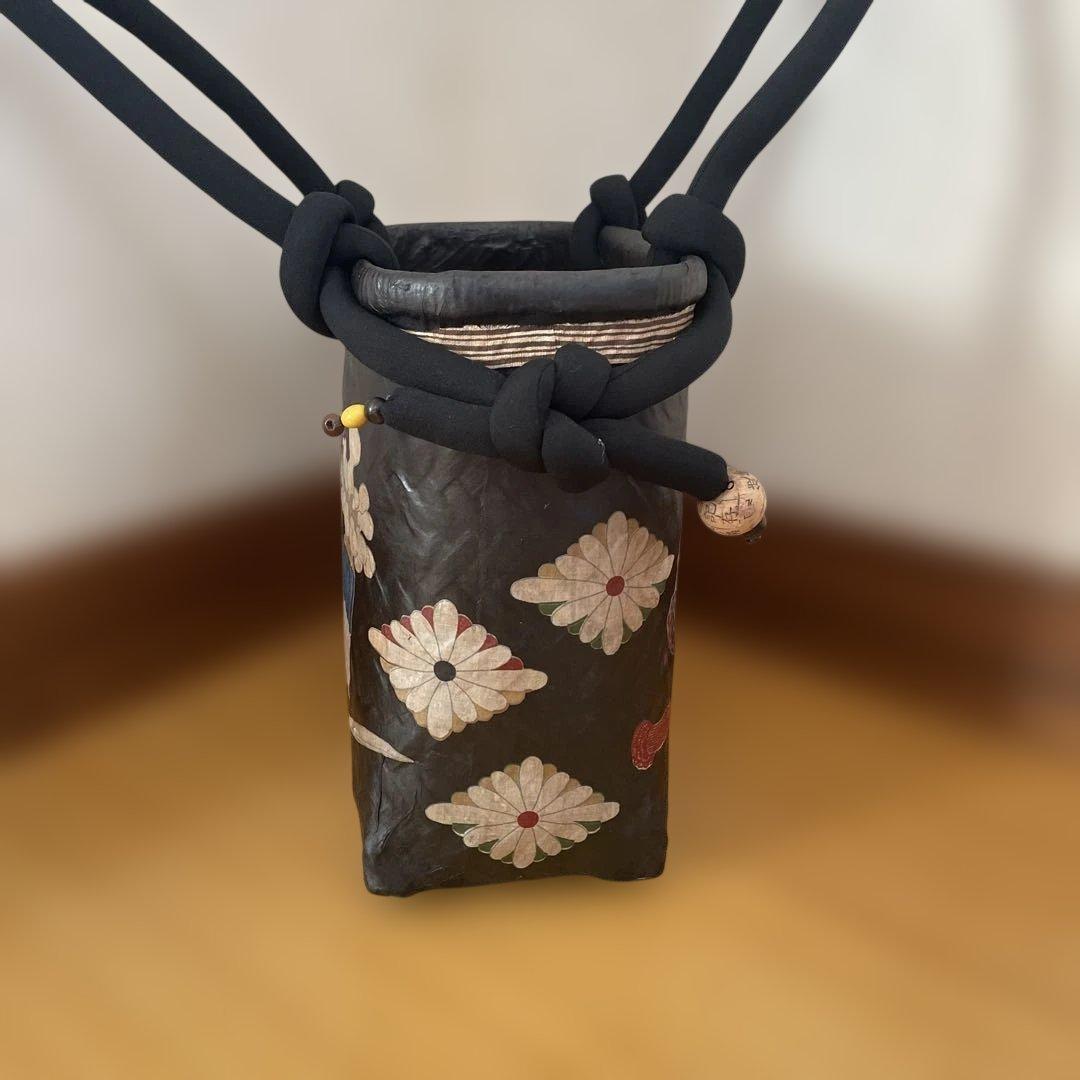 一閑張り　一閑張りバッグ　柿渋染め　市場カゴ　ハンドメイド