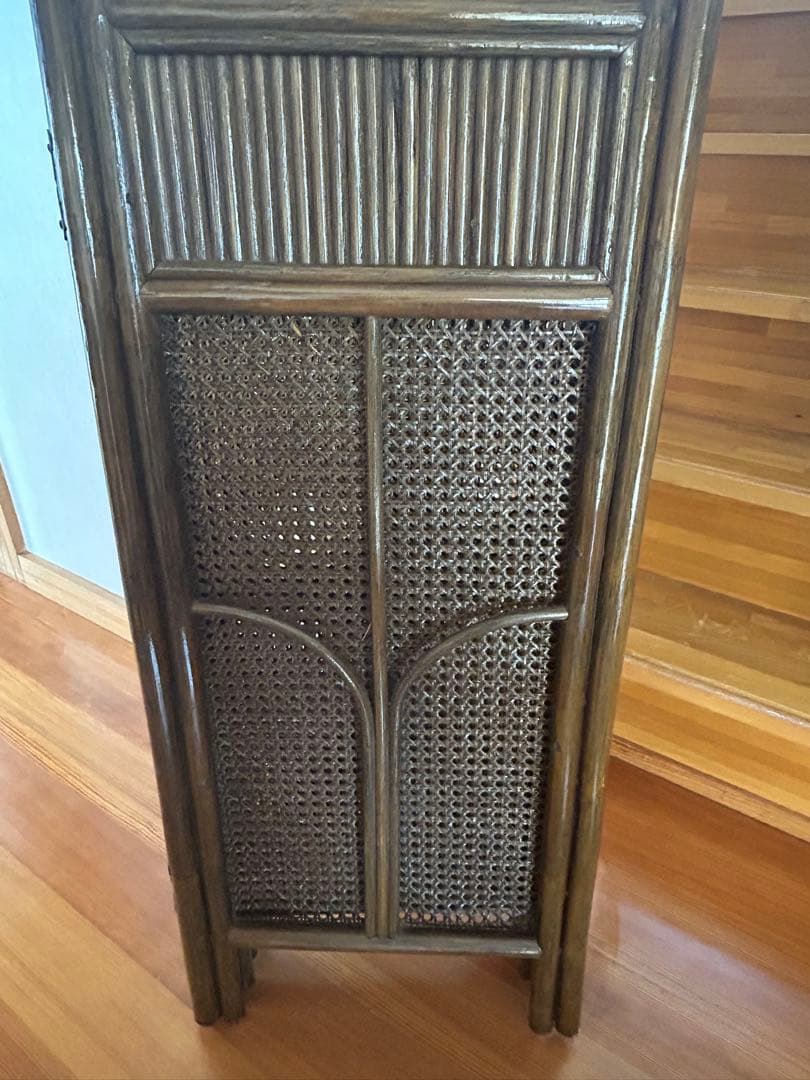 ラタン 4連 パーテーション 衝立 間仕切り ヴィンテージ 昭和レトロ