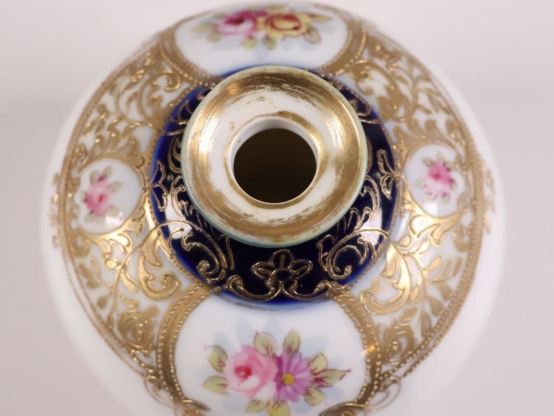 【CM299】オールドノリタケ 花 薔薇 香水瓶 金彩 盛上 パフューム 明治