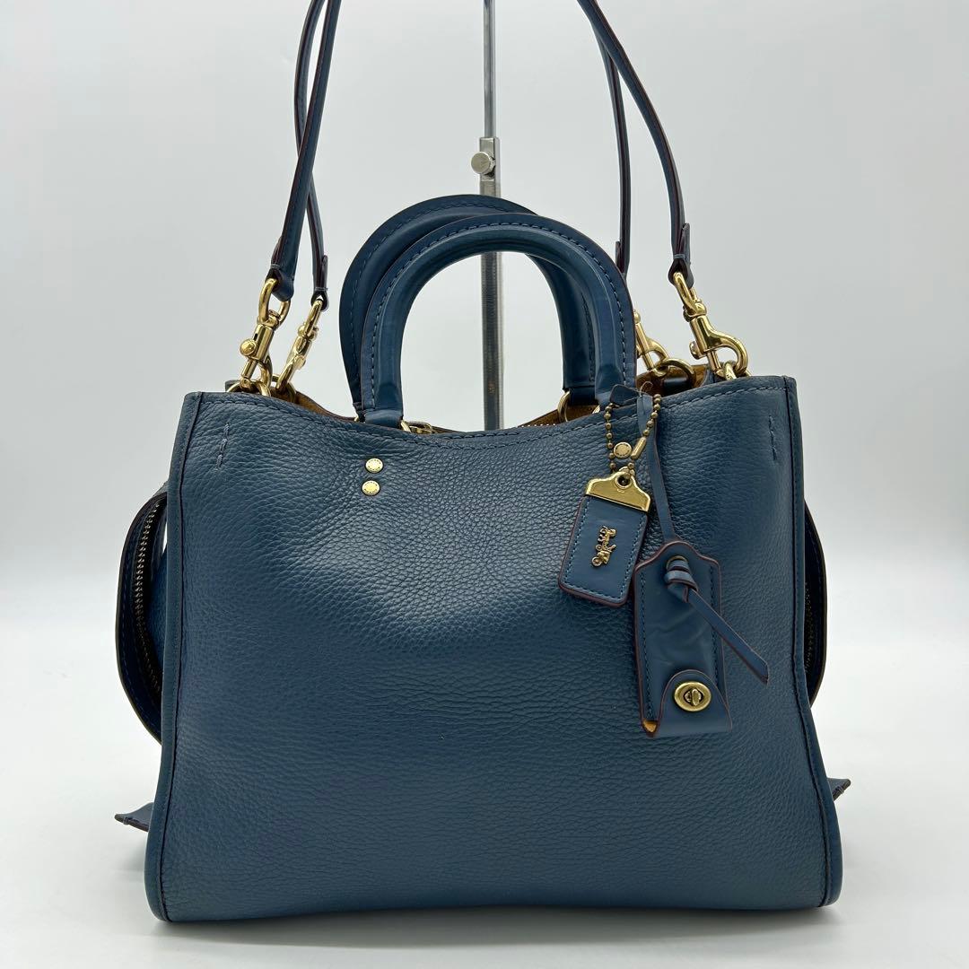 【美品】コーチ ローグ25 2way ショルダーバッグ ブルー グラブタンレザー