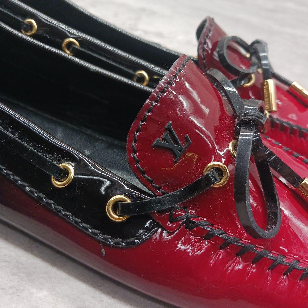 未使用級✨ ルイヴィトン エナメル モカシン ローファー レッド ブラック 36