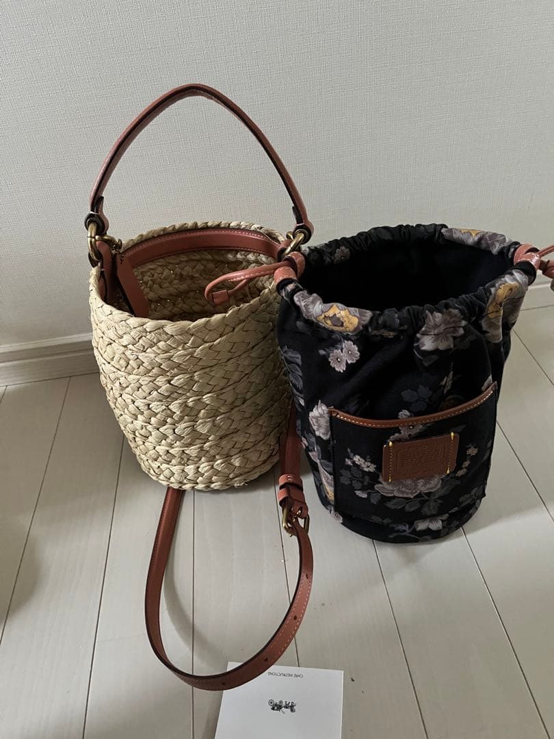 コーチ　カゴ　ショルダー　巾着型　バッグ　花柄