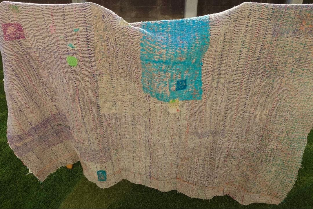 インド　ヴィンテージ　ラリーキルト カンタ　キルト　マルチカバー　ラグ