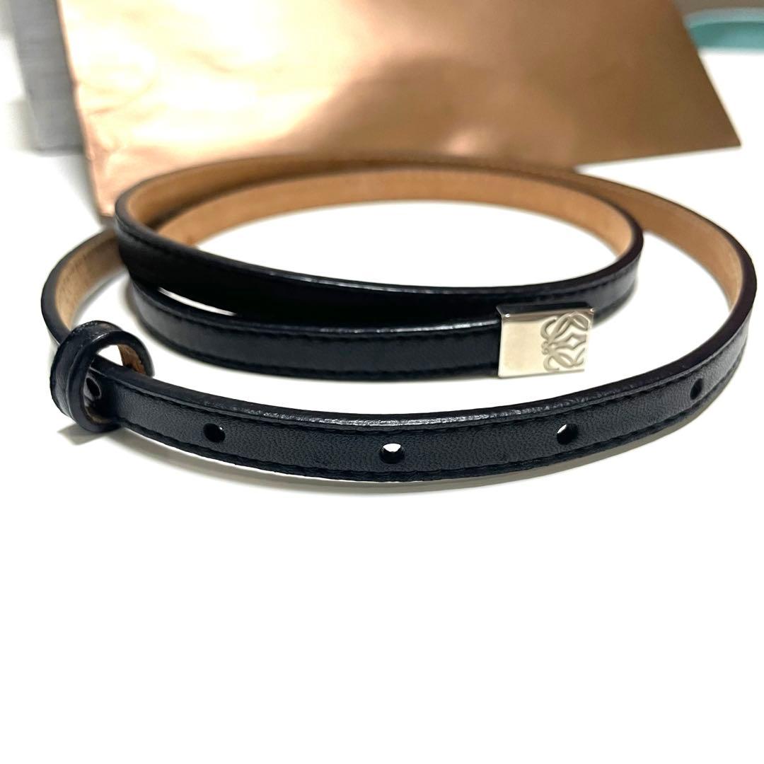 美品❗️LOEWE ロエベ アナグラム スリムベルト ブラック レザー 細ベルト