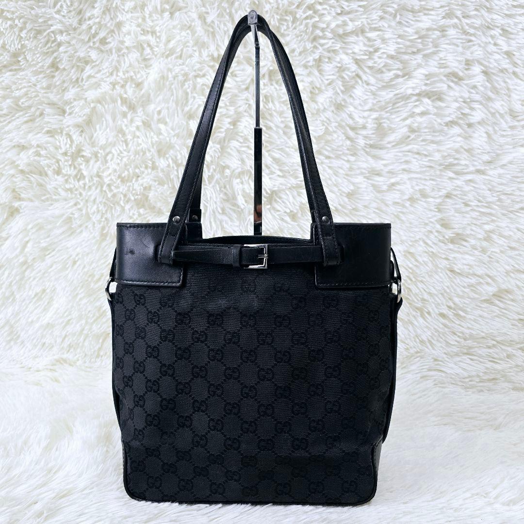GUCCI　GG柄　ブラック　トートバッグ ビジネスバッグ キャンバス レザー