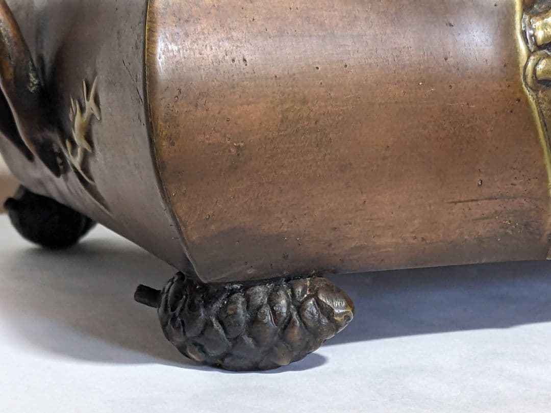 ♦中国古玩 大明宣徳 松笠 四つ足 水盤 宣徳銅 コレクション骨董品アンティーク