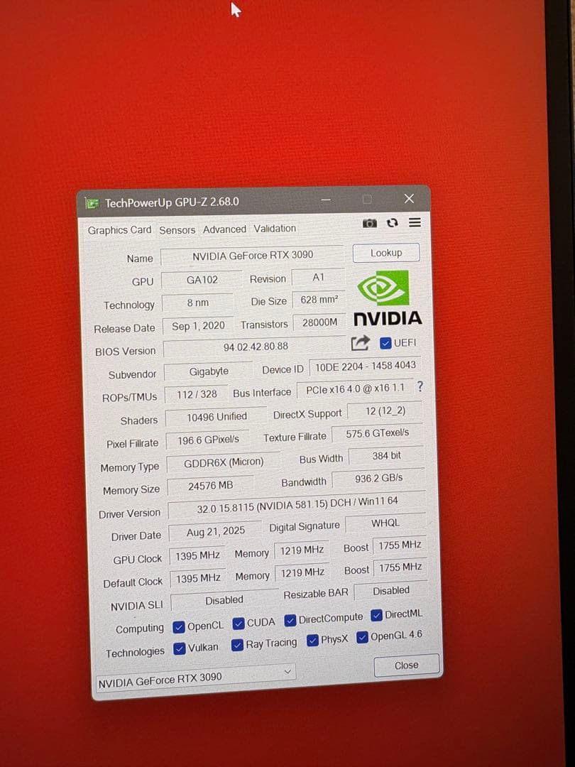 GIGABYTE RTX3090 動作確認済み
