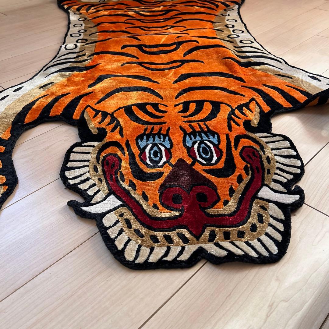 ビッグサイズ チベタンタイガーラグ約190cm×90cmシルク100%