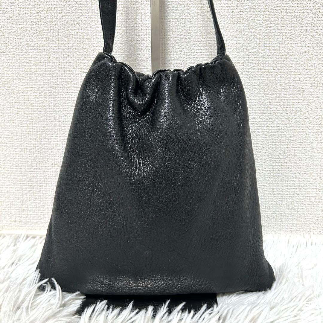 【美品✨巾着/2way】アエタ　ワンショルダー　ハンドバッグ　レザー　ブラック