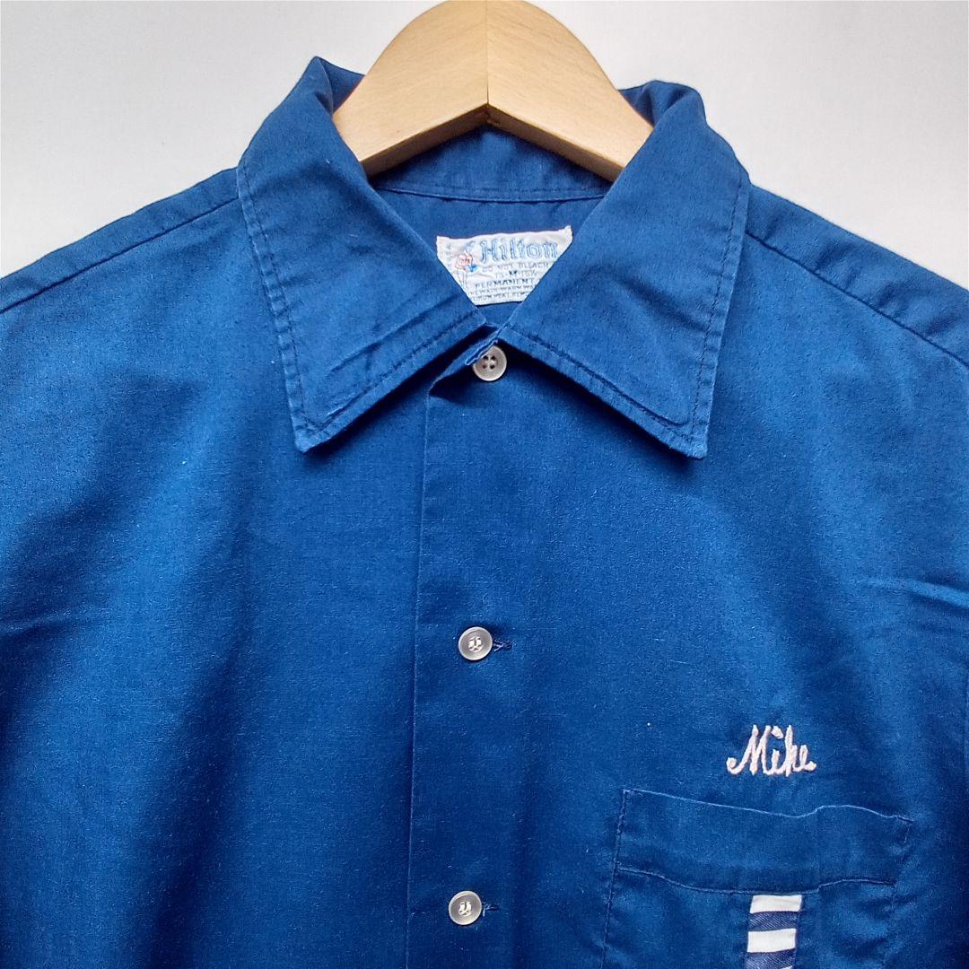 Hilton ボウリングシャツ M ビンテージ 青 ブルー ヒルトン