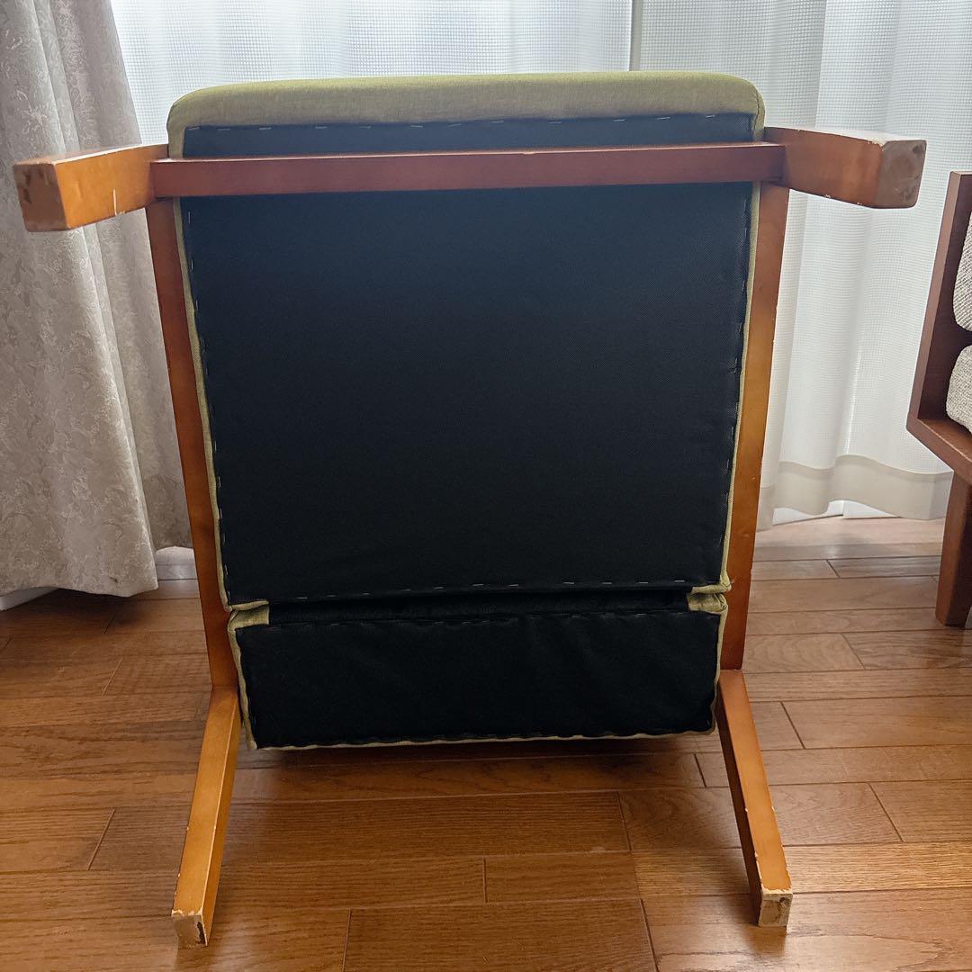 美品】ニトリ 1人掛けソファ ダイニングチェア ルッキ 天然木フレーム グリーン