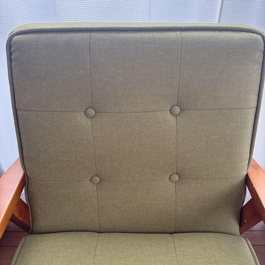 美品】ニトリ 1人掛けソファ ダイニングチェア ルッキ 天然木フレーム グリーン