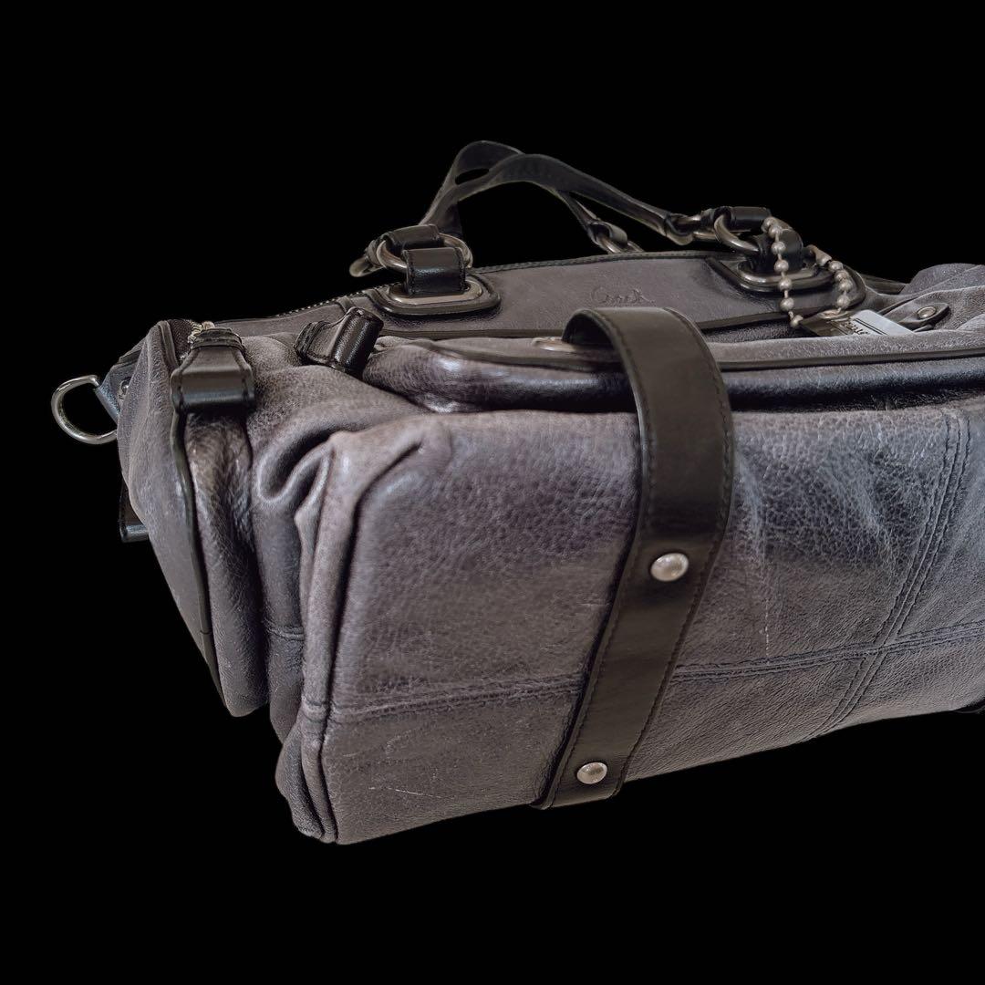 COACH レガシー メタリックグレー 本革 サッチェル ハンドバッグ