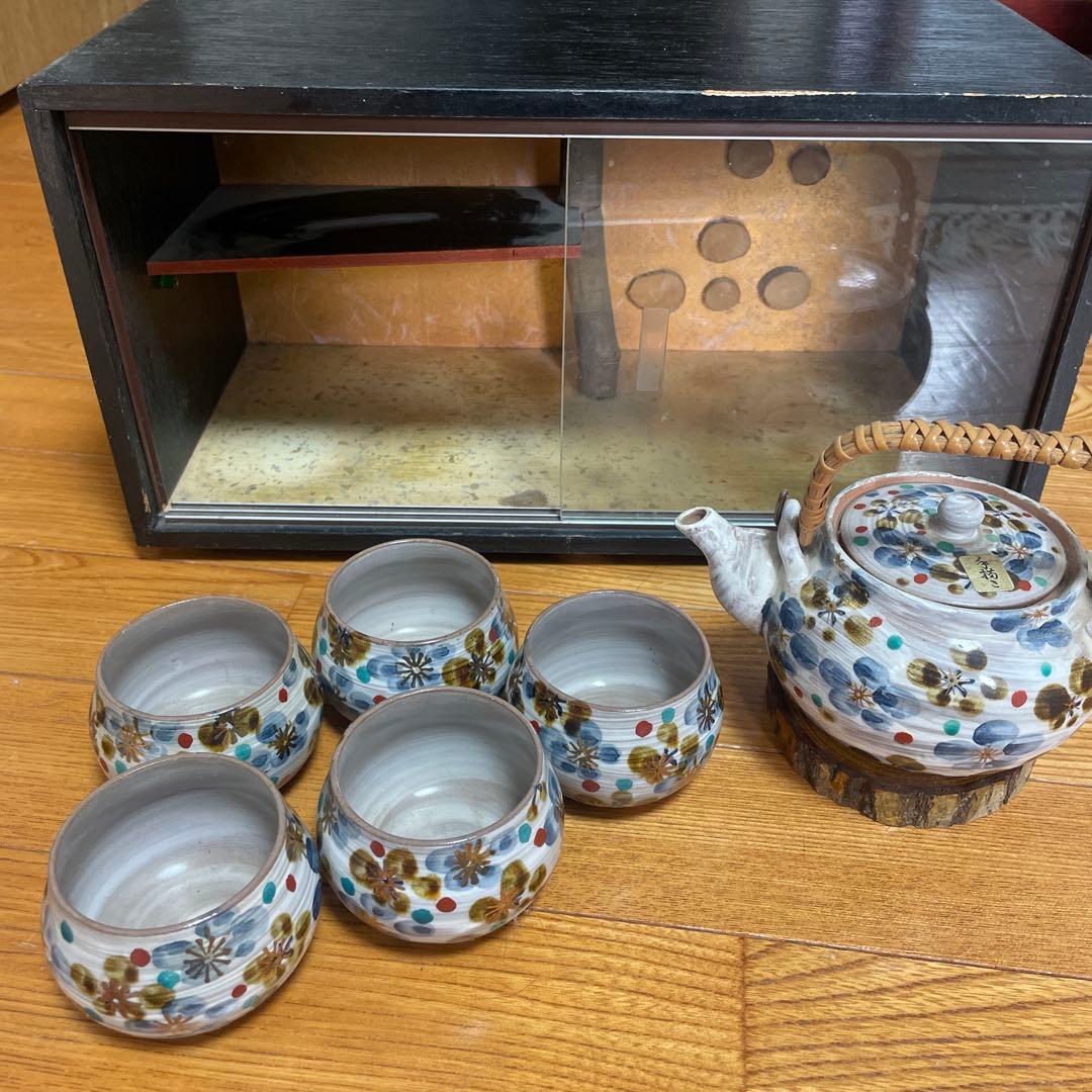 茶道具セット 急須と茶碗5個 ガラスケース付き