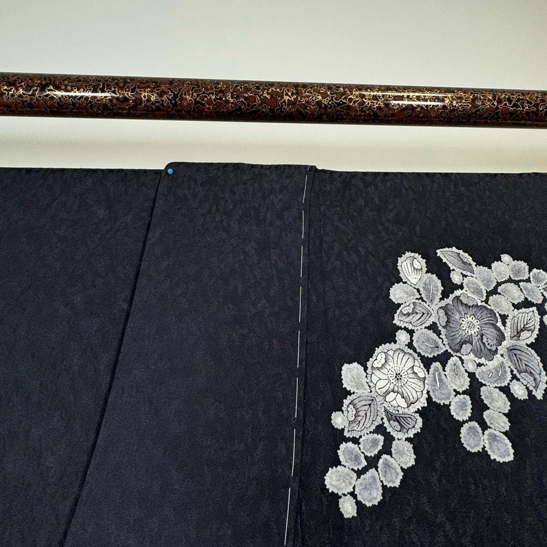 秋冬　しつけ付　林淳一　作家物　辻が花　着物　訪問着　162 現代　墨色　黒