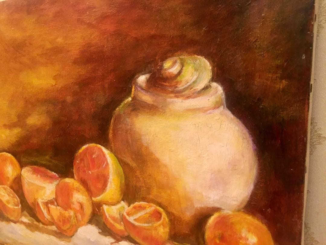 壺とオレンジ　F6 油彩画 W41センチ×H32センチ