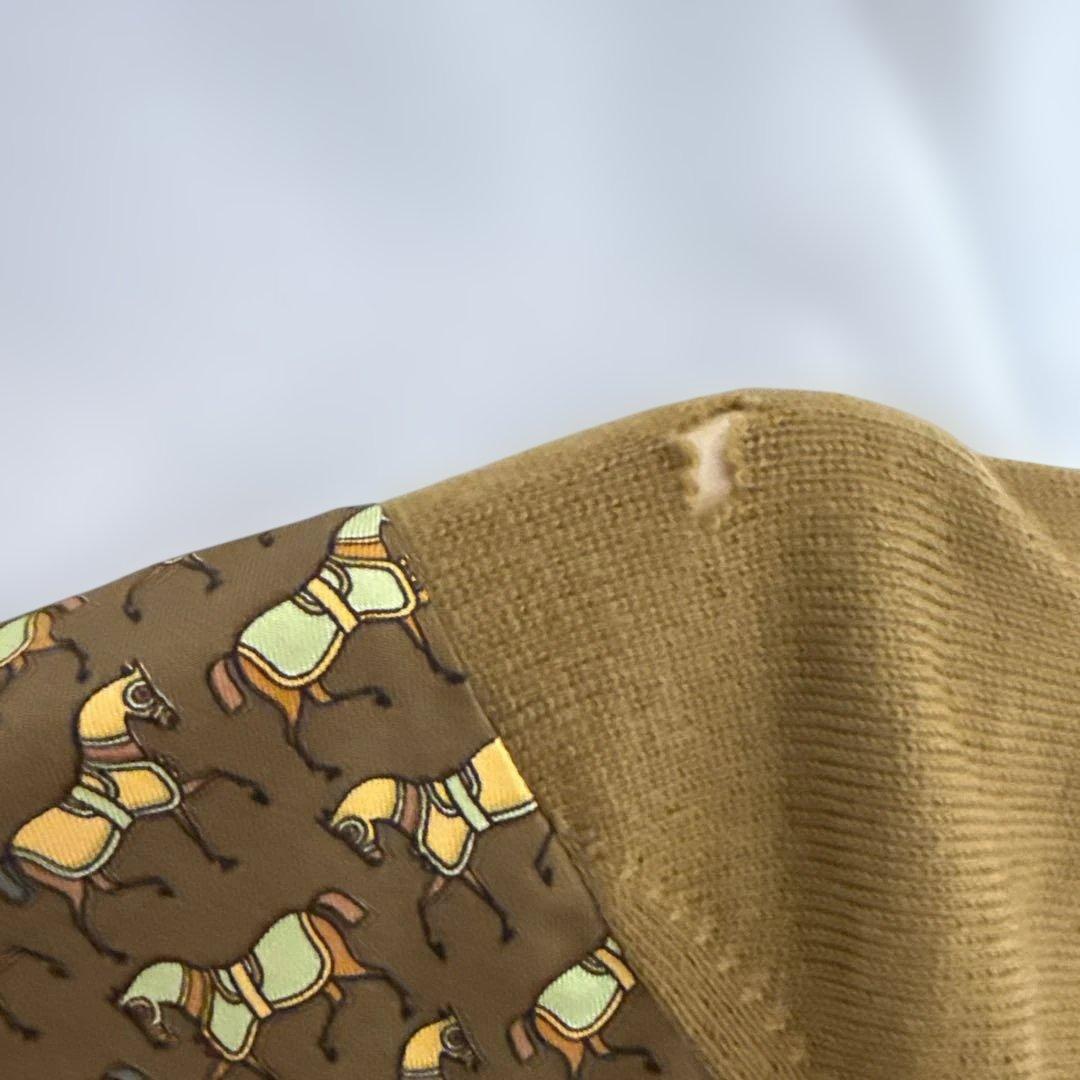 HERMÈS エルメス 長袖シルクシャツ 袖ニットデザイン 上品シンプル 訳あり