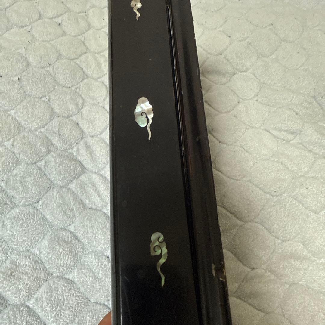 中国古硯 端溪硯 詩文 在銘 文房用具 書道具 古箱付き　螺鈿象嵌