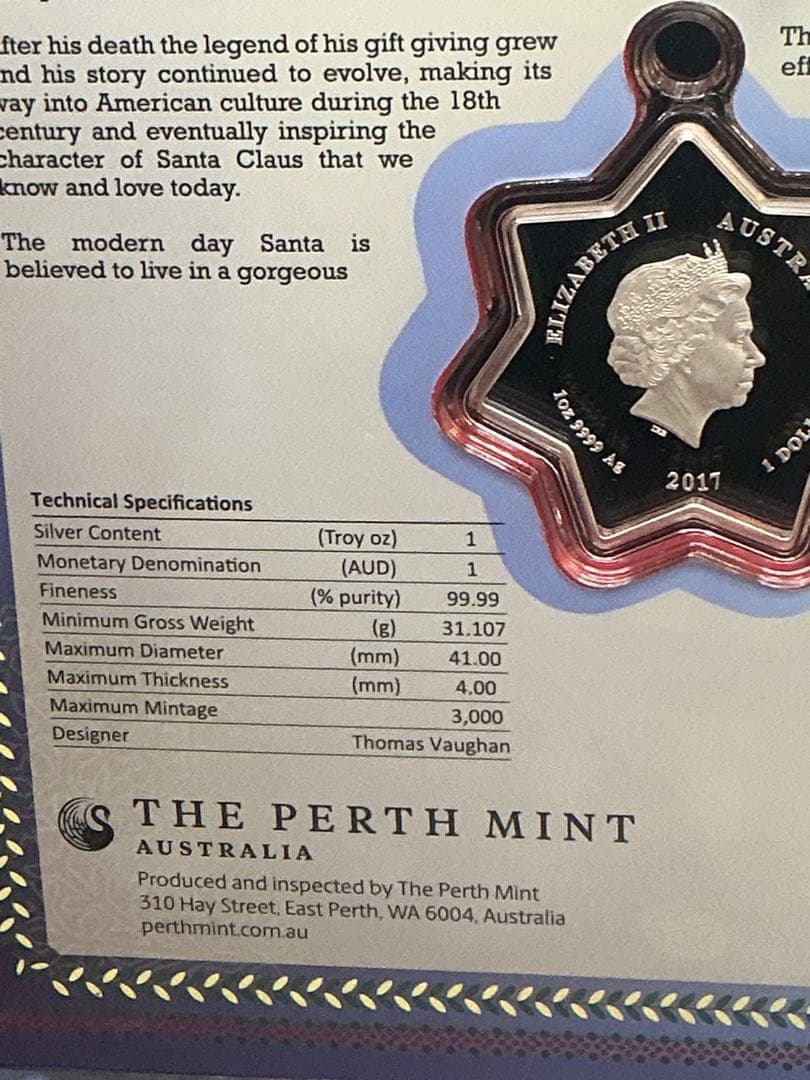 2017年　STAR SHAPED CHRISTMAS 1oz銀貨