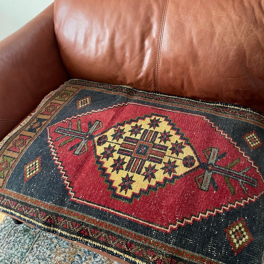 85×58㎝◇トルコヴィンテージラグ　レッド　ブルー　幾何学模様613