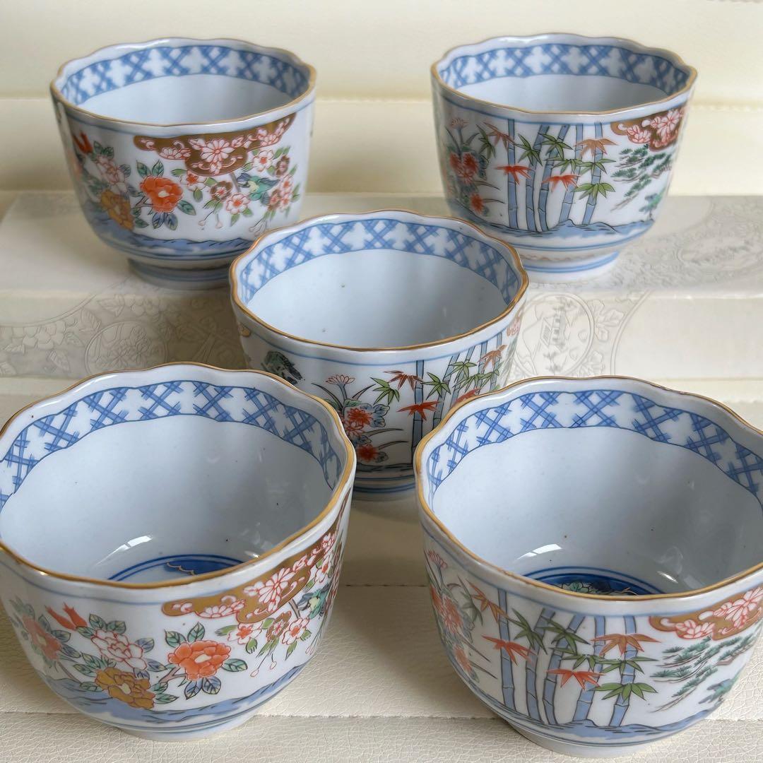有田焼　彌右衛門窯　金彩古伊万里　小鉢揃　5枚セット　染付色絵　蕎麦猪口　賞美堂