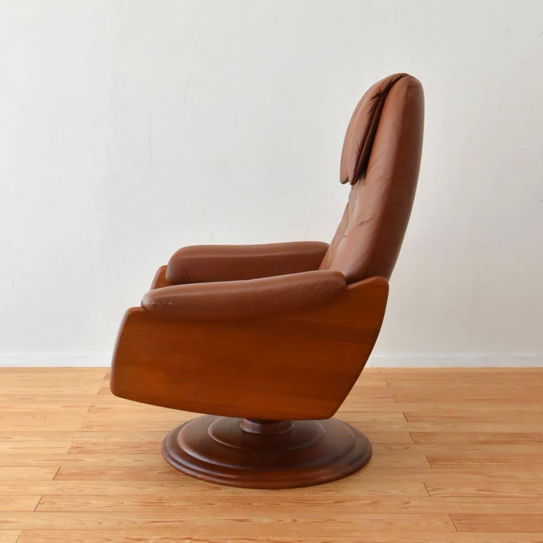 リクライニングチェア　チーク材　本革