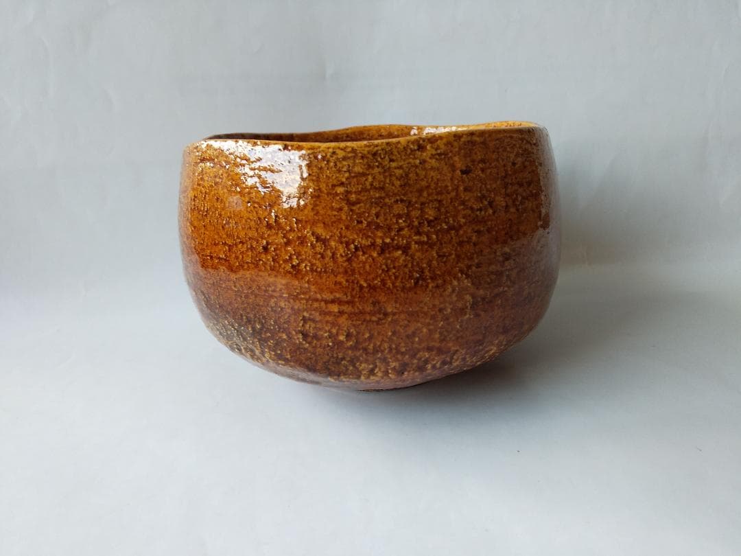 楽焼 飴釉 茶碗 木津喜楽 作 前大徳 細合喝堂 書付 銘『遠山』仕覆 新品