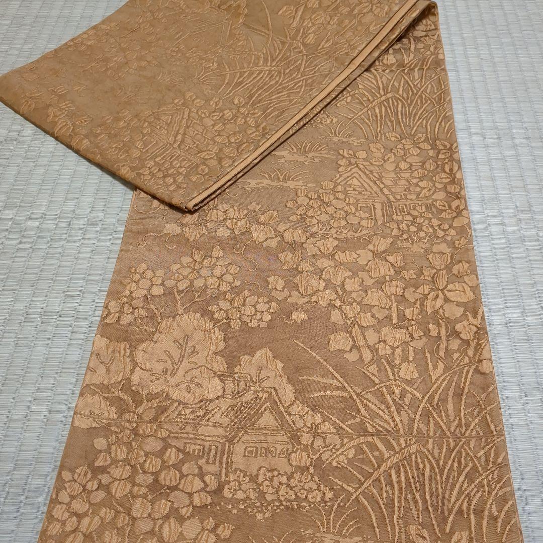 西陣織　渡文謹製　全通柄袋帯 手織纐纈 風景文　着物a