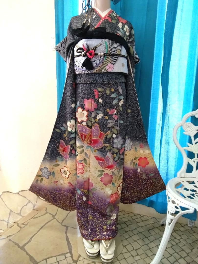 振袖フルセット、正絹、成人式、重ね襟、帯揚げ帯締め、西陣袋帯、長襦袢美品