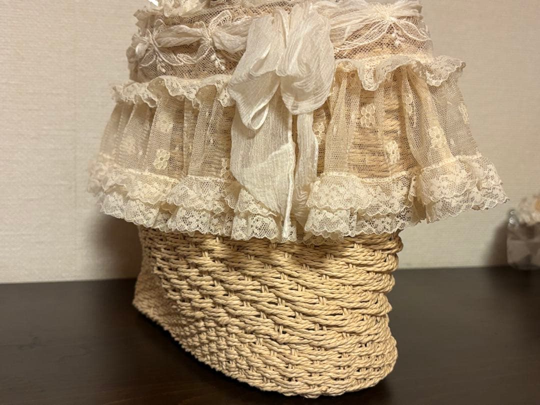 さえら◇ヒスクローネ◇かごバッグ◇レース装飾◇美品◇肩かけ