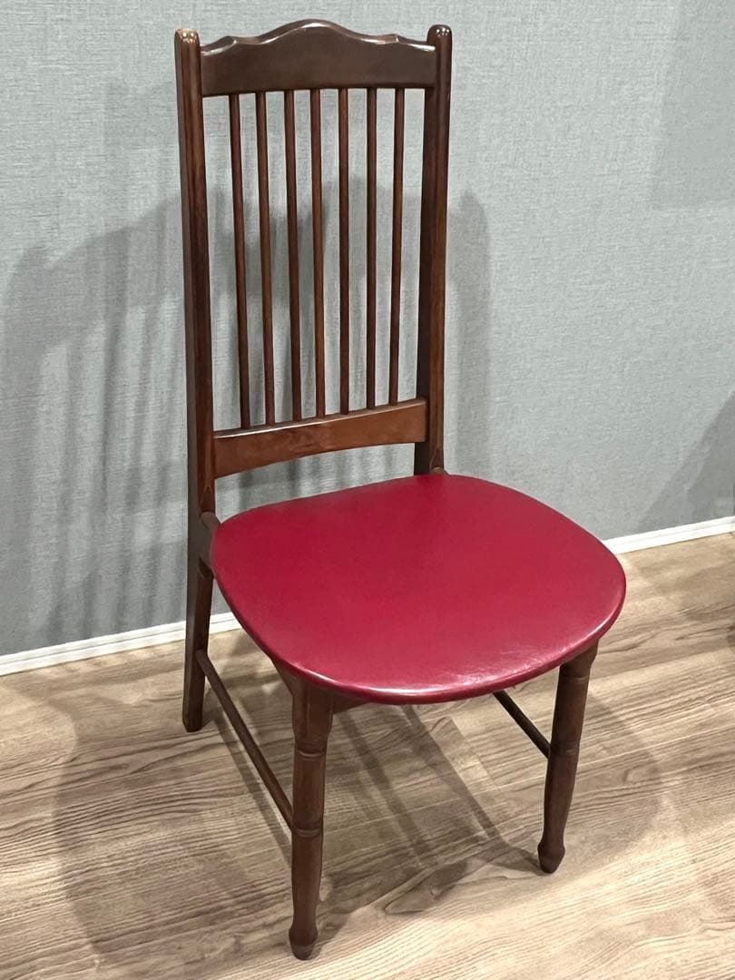 昭和レトロ 木製ダイニングチェア 赤座面｜ヴィンテージ 椅子 1脚