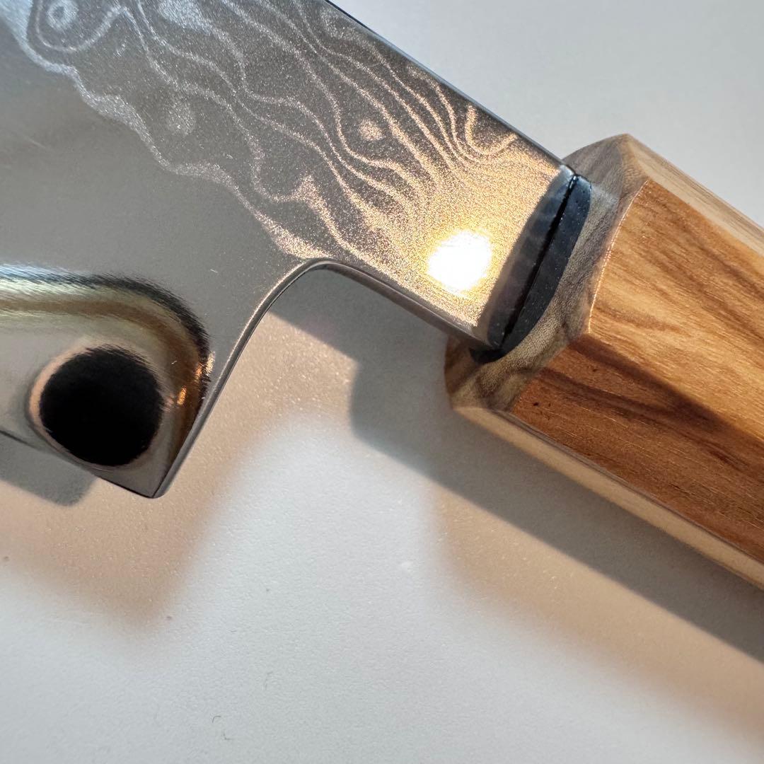 270mm ダマスカス墨流し柳刃包丁 オリーブウッド八角柄 鏡面仕上げ 刺身用