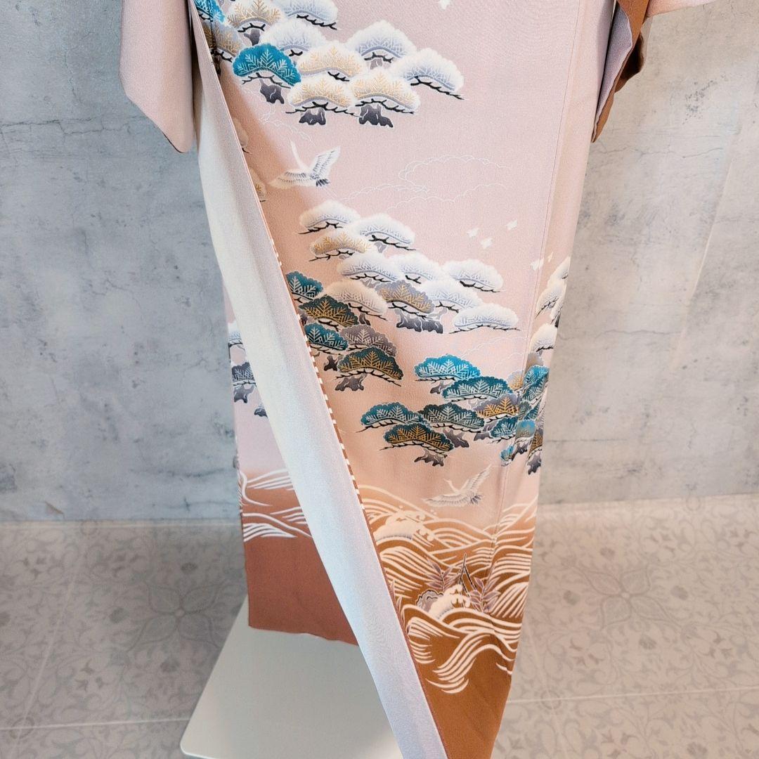 訪問着　フルセット　着物　正絹　金彩加工　松波鶴　祝い事　F2