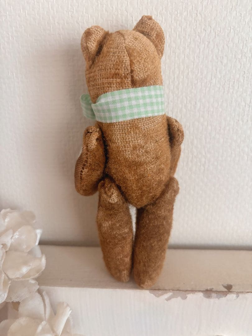 ミニベアちゃんʕ•ᴥ•緑リボンの子　アンティークベア　ヴィンテージベア