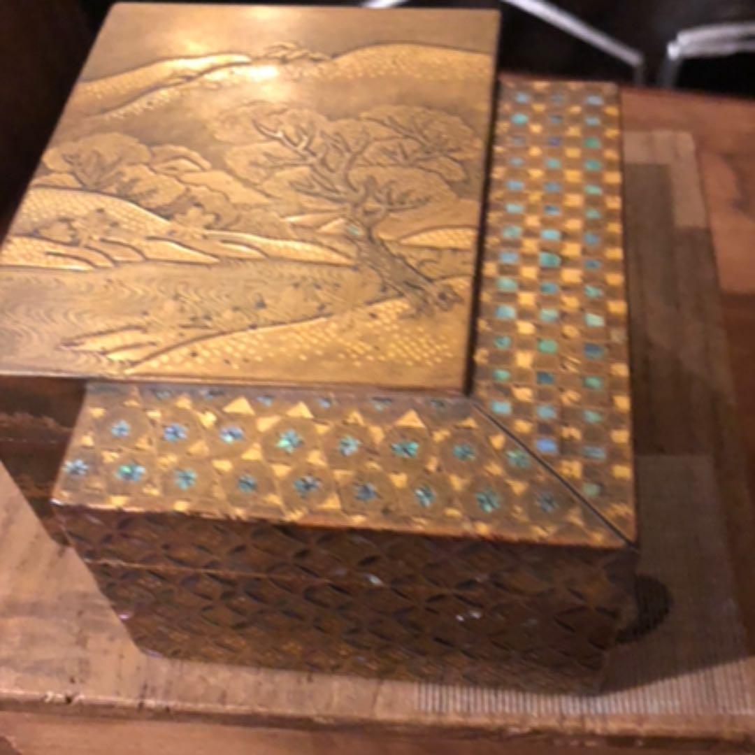 時代総蒔絵　菱型香合　螺鈿細工