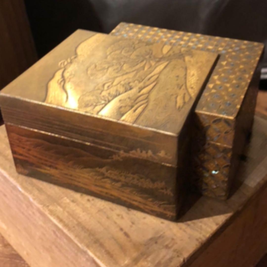 時代総蒔絵　菱型香合　螺鈿細工