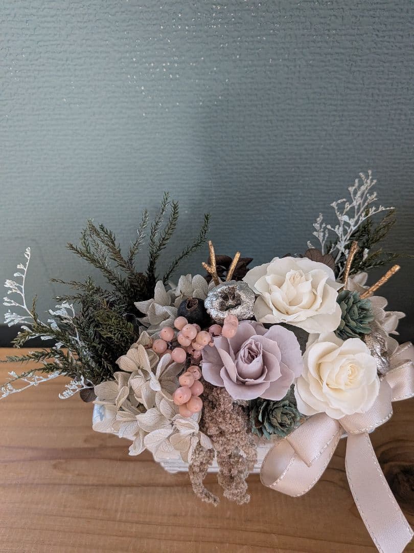 専用プリザーブドフラワーアレンジNo.198　冬のホワイトベージュアレンジ