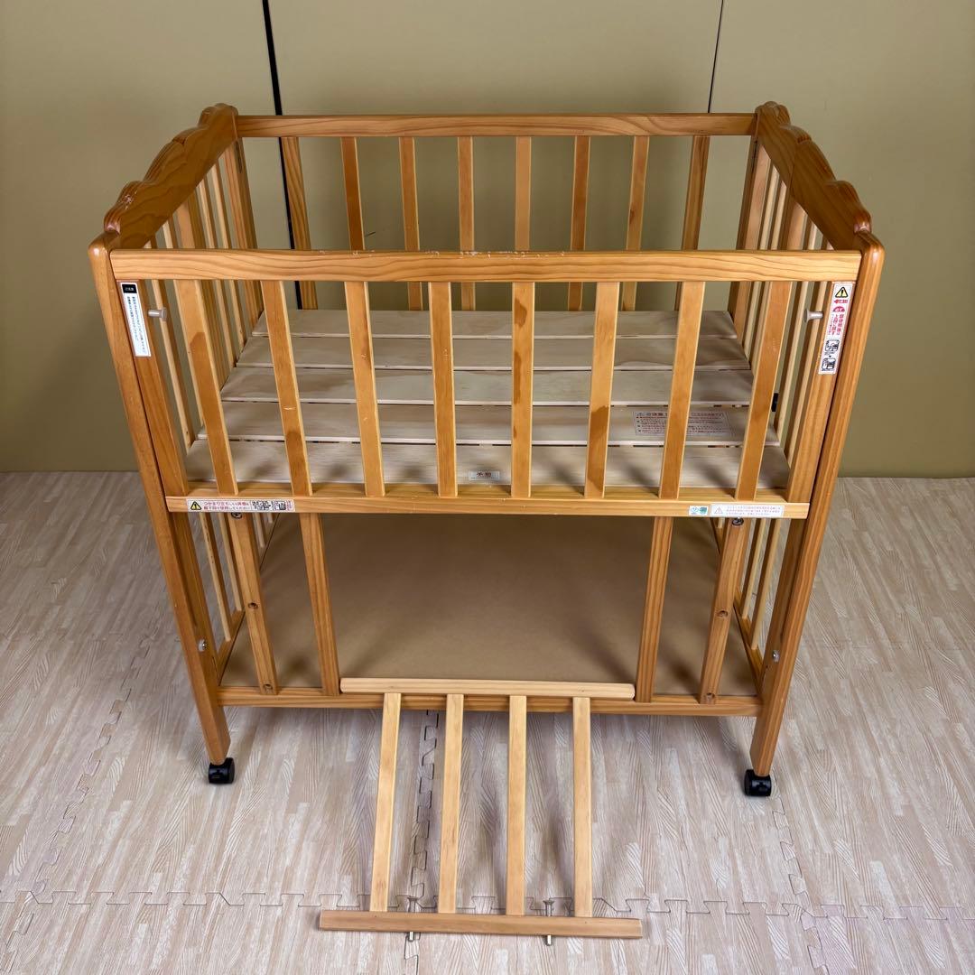 ☆除菌清掃済☆　大和屋　パタン　折りたたみミニベビーベッド　すのこ　ナチュラル