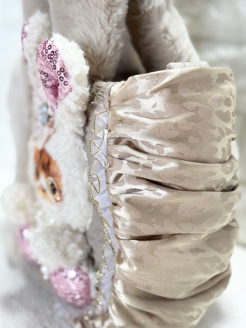 ゆ*ら様 コヤンイサムチョン　ハンドメイド　ギャザーバッグ　ベージュファー　白う