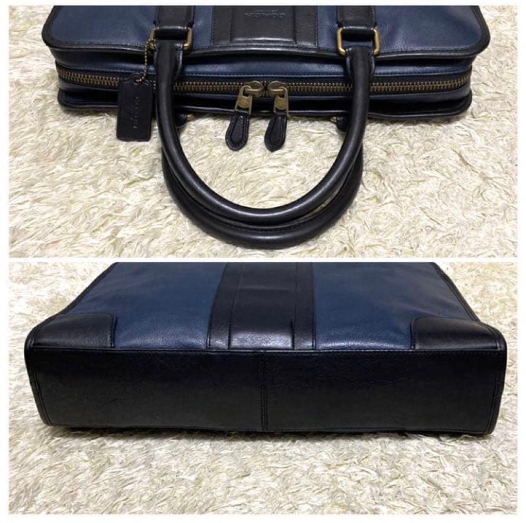 【極美品】COACH コーチ ビジネスバッグ レザー 本革 ショルダー ネイビー