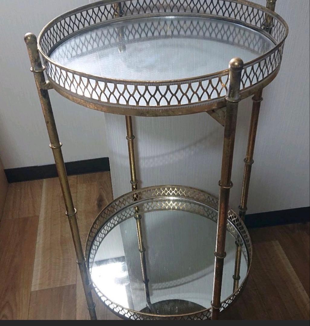 サリュ　ミラートレーサイドテーブル　ヴィンテージ ゴールド 二段テーブル