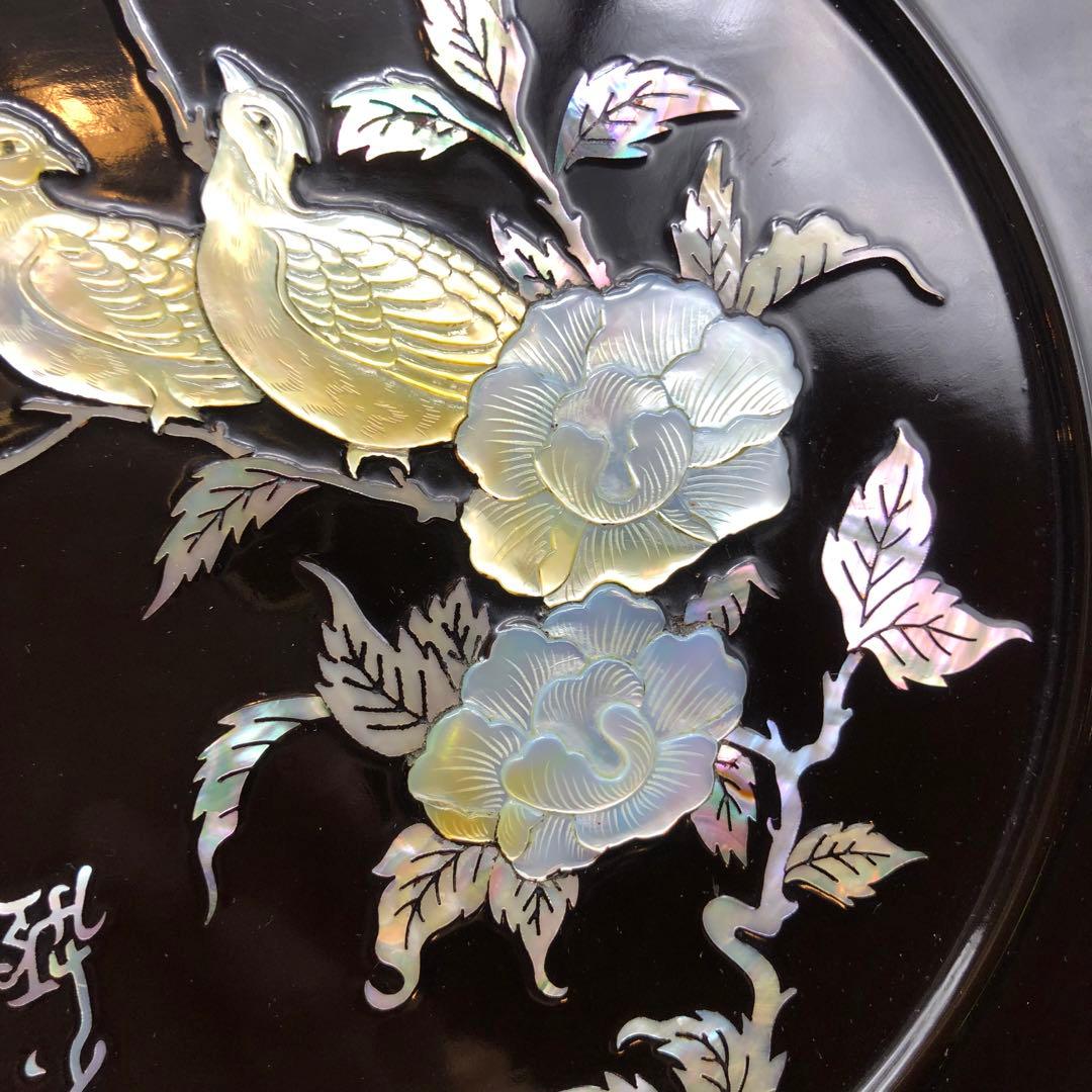 螺鈿細工らでんざいく鳥お花貝殻装飾八角形黒漆器重箱菓子箱23cm伝統工芸品