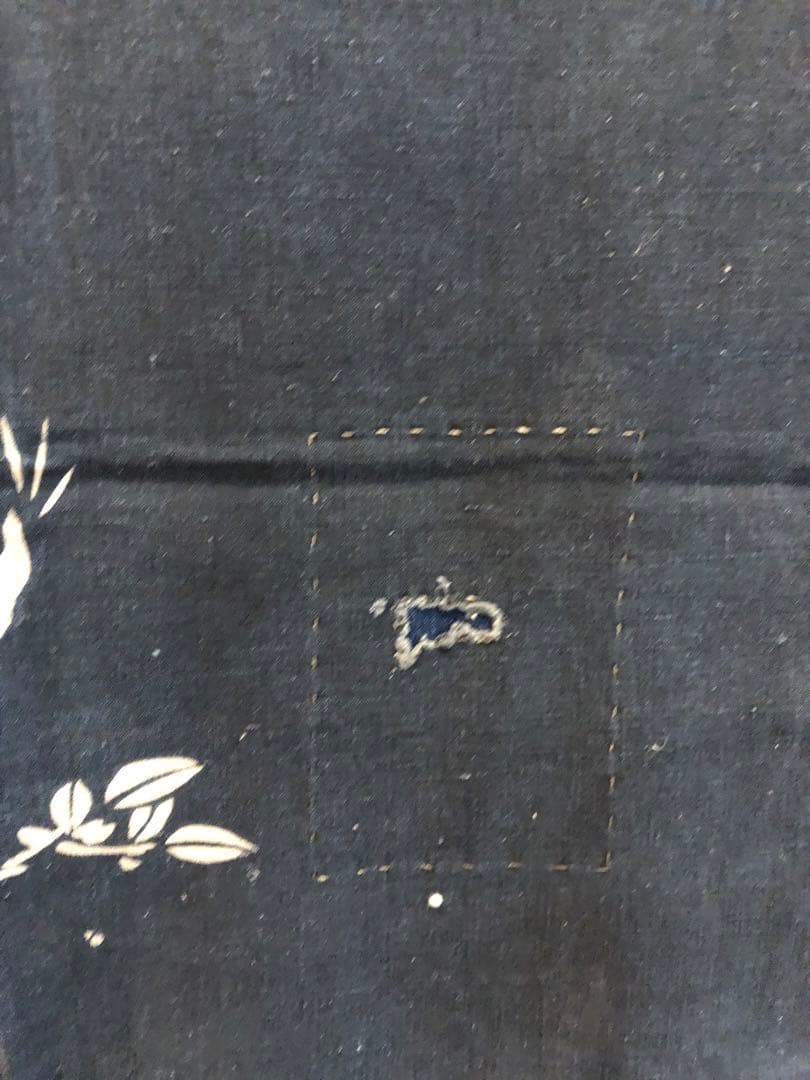 藍染筒描き三巾加賀のれん時代物木綿古布　ソ-229