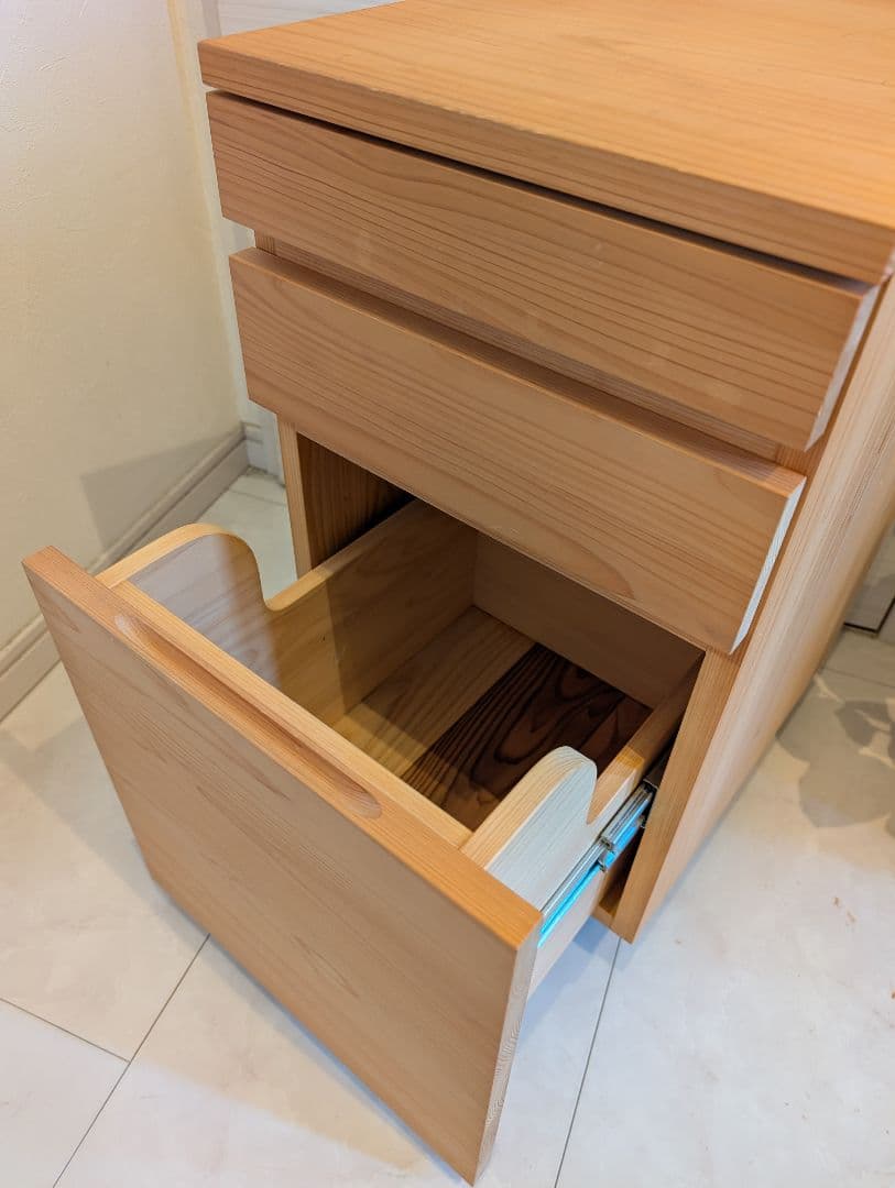 【送料込】キシル　無垢天然木　ヒノキ　キャスター付きワゴン　サイドワゴン