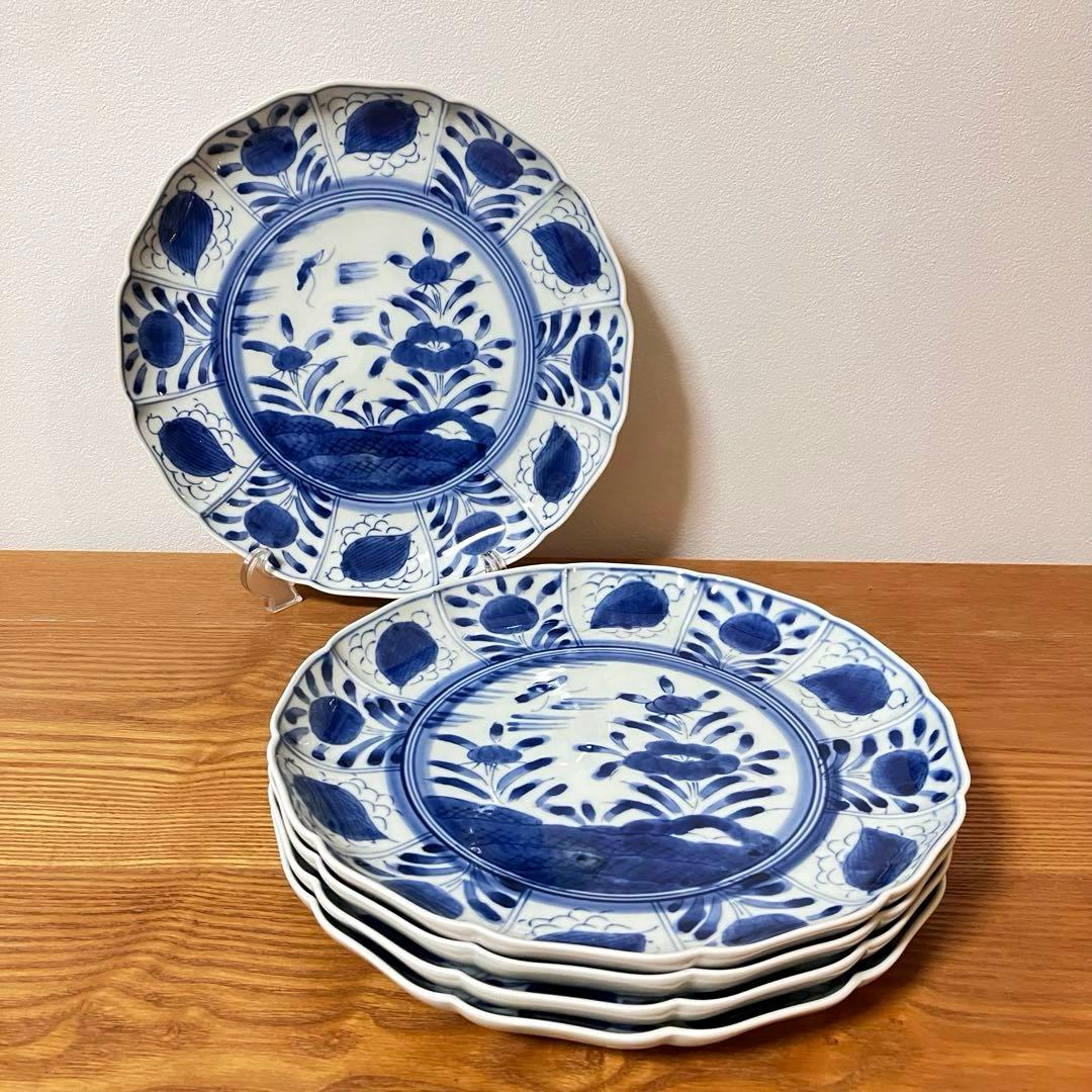 有田焼　染付　芙蓉手　輪花皿　大皿　よざん窯　与山窯