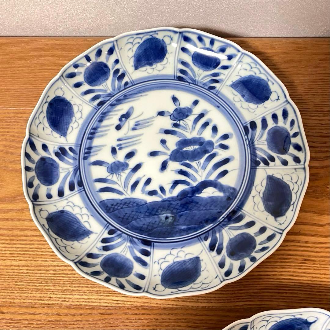 有田焼　染付　芙蓉手　輪花皿　大皿　よざん窯　与山窯