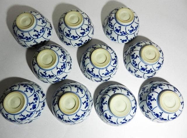 古伊万里染付渦霊芝文（なずな文）煎茶碗１０客「染付なつな文　汲出し」