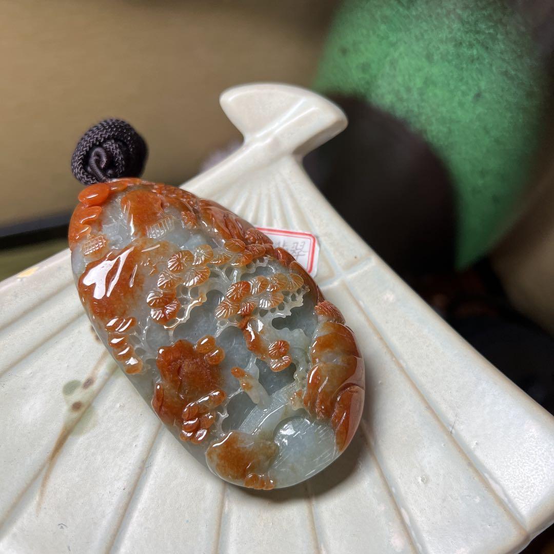 本翡翠　レア大きい開運天然山水風景画