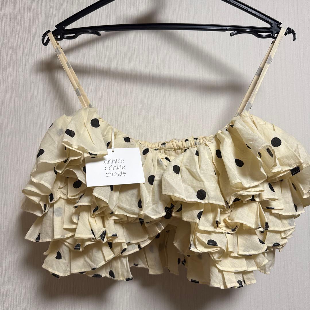 【新品タグ付き】クリンクルクリンクルクリンクル/フリルドットキャミ